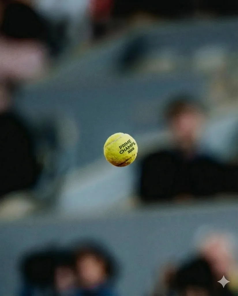 Tennis ball with Prime Champs campaign branding